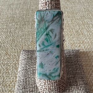 Green Enhanced Agate Ring Size 7.5 - 7.75